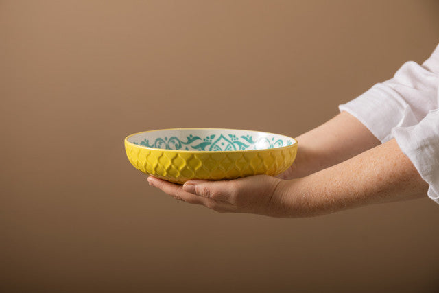 Mikasa Coupe Bowl | Yellow Blue Geometric