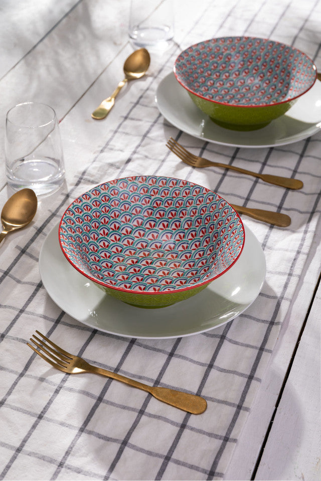 Mikasa Ramen Bowl | Green Blue Geometric