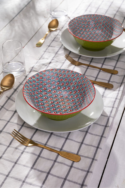 Mikasa Ramen Bowl | Green Blue Geometric