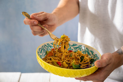 Mikasa Coupe Bowl | Yellow Blue Geometric