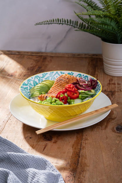 Mikasa Ramen Bowl | Yellow & Blue Geometric