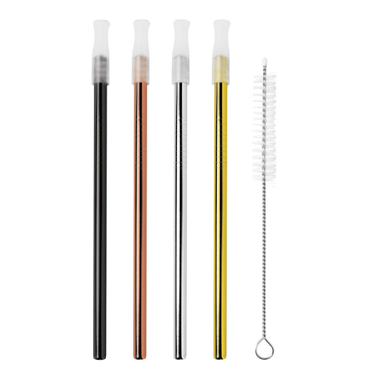 S/S Cocktail Straws w/Cleaning Brush - s/4 | Precious Metals