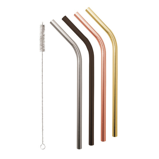 S/S Smoothie Straws w/Cleaning Brush - s/4 | Precious Metals
