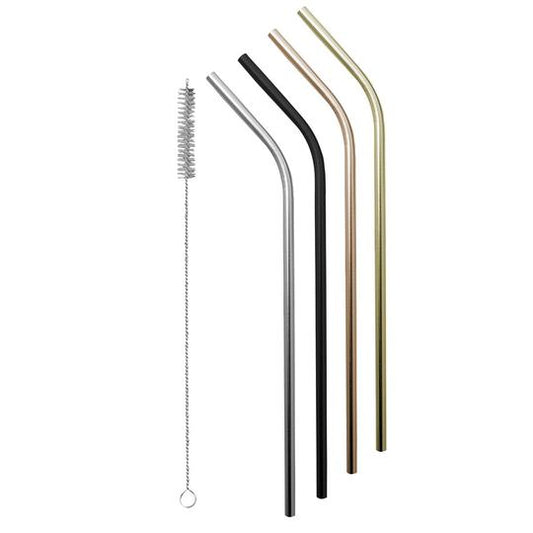 S/S Straws w/Cleaning Brush -  s/4 | Precious Metals