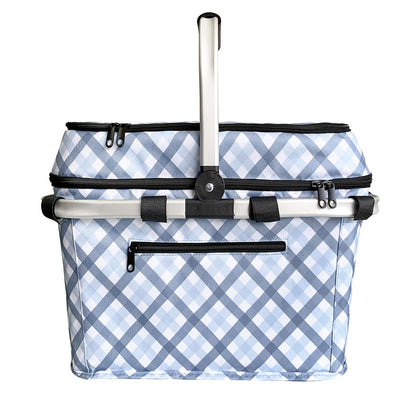Insulated Picnic Basket - Gingham Blue/Grey