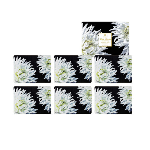 Dark Florals White Dahlia Placemats 6pk