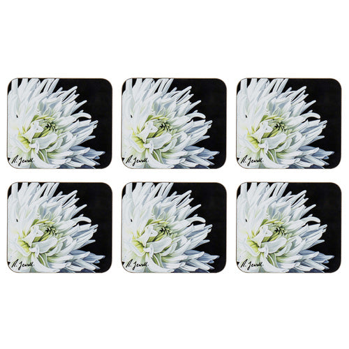 Dark Florals White Dahlia Coaster 6pk