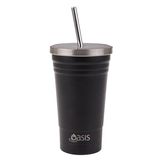 Insulated Smoothie Tumbler with Straw - Black
