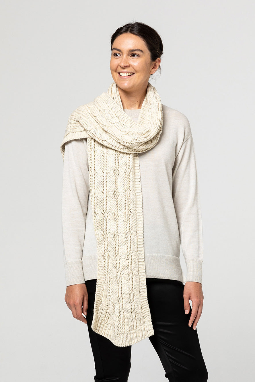 Chunky Cable Knit Scarf - Natural