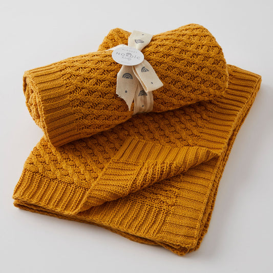 Baby Blanket Basket Weave - Honey