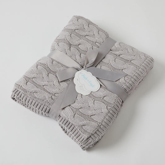 Baby Blanket Aurora Cable Knit - Silver/Cream