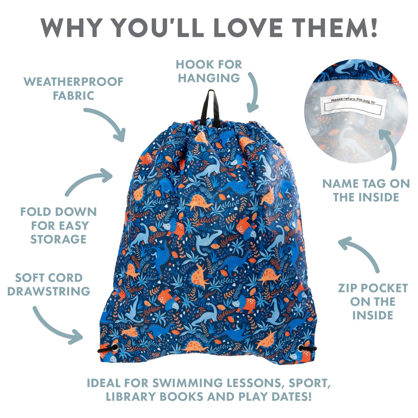 Drawstring Bag Dinosaur Out & About