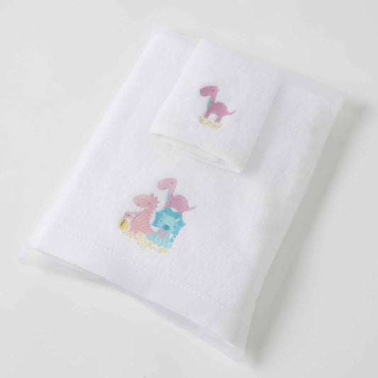Baby Towel & Washer Set - Dino Family Pink
