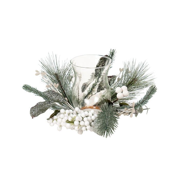 Hurricane Candle Holder w/Sage White Berry Wreath