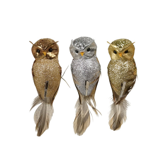 Bird Owl Natural Champagne Silver Copper with Clip