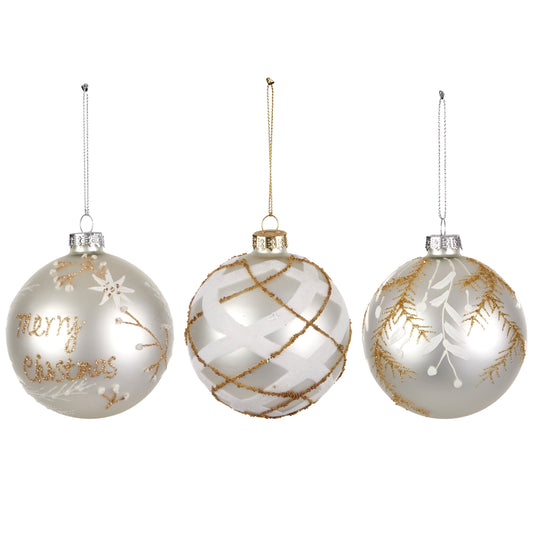 Hanging Glass Bauble Matt White Asst