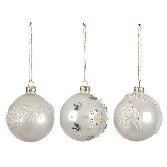 Hanging Glass Bauble Pearl/White Asst