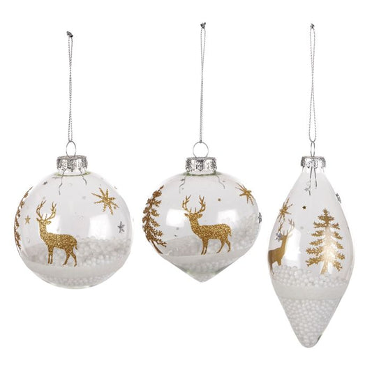 Hanging Glass Bauble White/Gold Asst