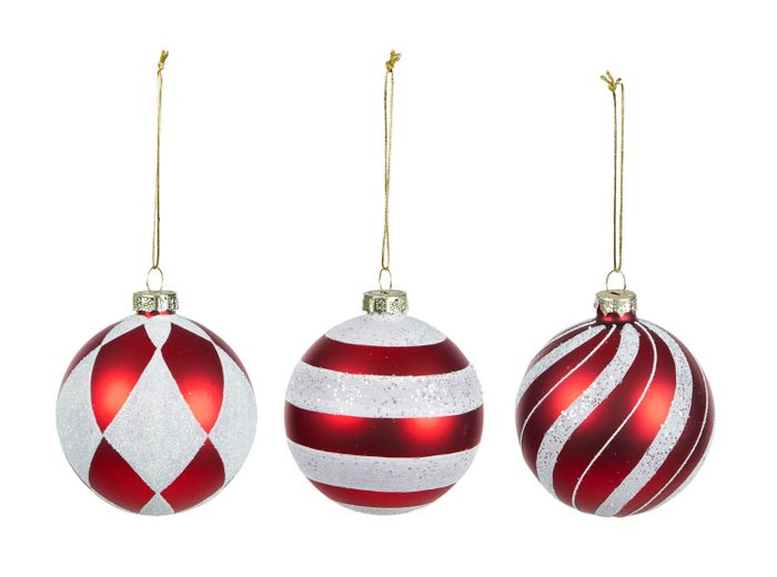 Hanging Glass Bauble Red/White Asst