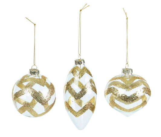 Hanging Glass Bauble Clear/Gold Asst