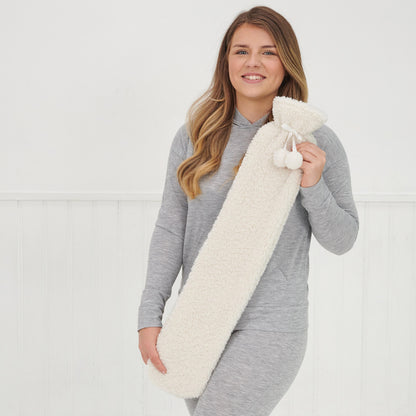 Long Hot Water Bottle - Cream Teddy Boucle